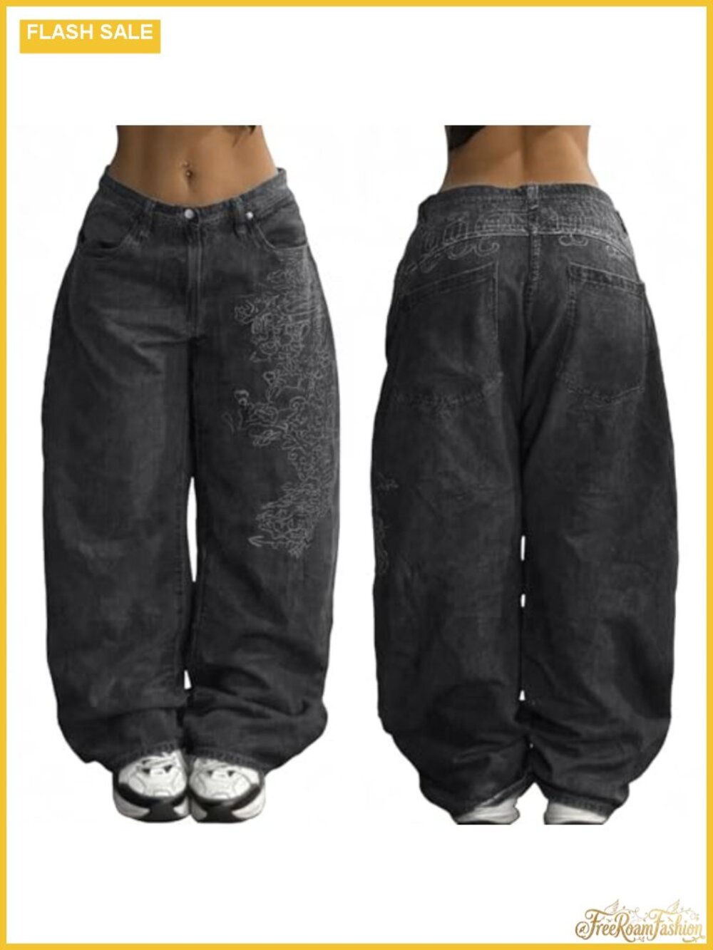 Vintage 90s Baggy Wide Leg Mid Rise Jeans Denim Pants Hip Hop Streetwear